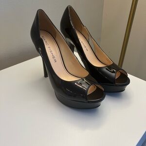 Marc Fisher Patent Leather Black Peep Toe Heels